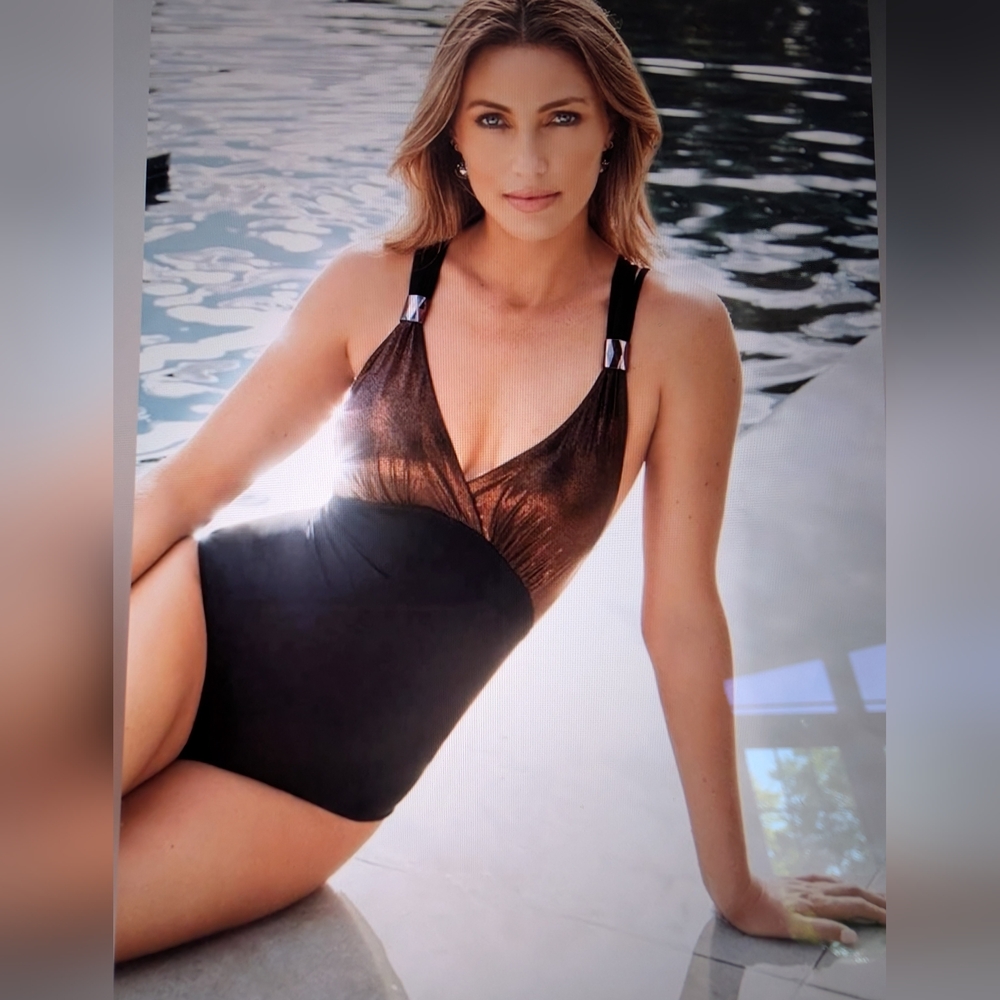 Elegant Black and Bronze "AMORESSA" Women's Swimsuit Size 8